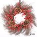 The Holiday Aisle® 24" Winter Christmas Front Door Sunburst Wreath, Red Berry Pinecone Wreath Wood/Twig in Brown | 24 H x 24 W x 6 D in | Wayfair