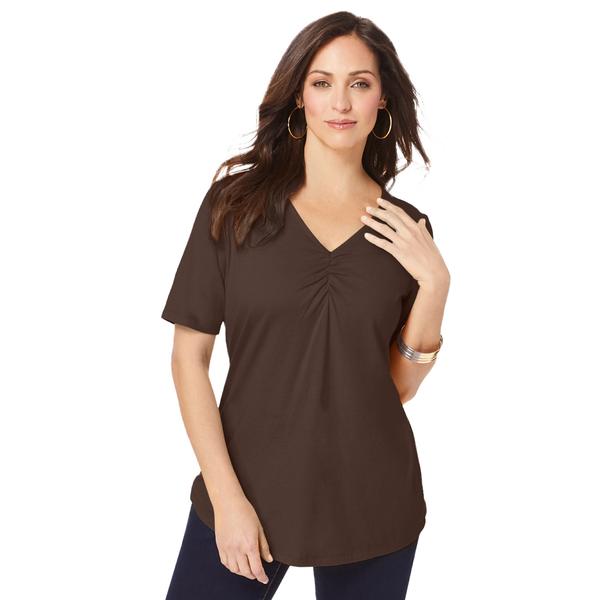 plus-size-womens-shirred-v-neck-tee-by-jessica-london-in-chocolate--size-m-/