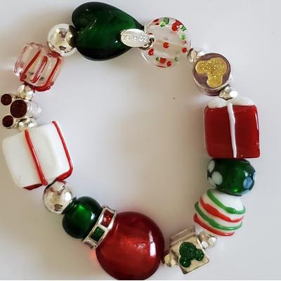 Disney Jewelry | Disney Mickey Mouse Glass Bead Stretchy Braclet | Color: Green/Red | Size: Os