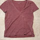 American Eagle Outfitters Tops | American Eagle Top V-Neck Short Sleeve Soft Waffle | Color: Pink | Size: S