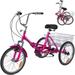 Lilypelle Folding Tricycle 20 Wheels Unisex Bikes 7 Speed Adult Trike Rose Red