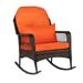 Ktaxon Outdoor Wicker Rocking Chair for Patio Porch Weather-Resistant Brown Wicker with Cushions - Orange