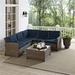 4 Piece Bradenton Outdoor Wicker Seating Set with Navy Cushions - Weathered Brown