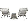 Barton 3 Pieces Outdoor Patio Bistro Wicker Chat Chairs and Side Table with Cushion Seat