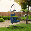 Nestfair Patio Wicker Hanging Chair Swing Chair with Teal Blue Cushion Maximum Weight Capacity 350lb