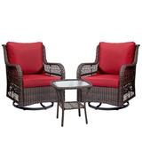 3 Pieces Outdoor Swivel Rocker Patio Chairs Set with Cushion 2PCS 360Â° Swivel Rocking Patio Chairs and 1PC Matching Side Table for Outside Backyard Garden Rust Red