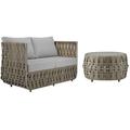 Home Square 2-Piece Set with Outdoor Loveseat and Patio Coffee Table in Gray