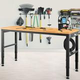 VEVOR Workbench Adjustable Height 48 L X 20 W X 38.1 H Garage Table w/ 28.3 - 38.1 Heights & 2000 lbs Load Capacity with Power Outlets & Hardwood Top & Metal Frame & Foot Pads for Office Home