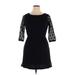 Bebop Casual Dress - A-Line Crew Neck 3/4 sleeves: Black Print Dresses - Women's Size X-Large