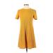 Forever 21 Casual Dress - A-Line Crew Neck Short sleeves: Yellow Print Dresses - Women's Size Small