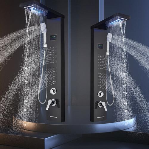 Duschpaneel Schwarz LED Duscharmatur mit Massagedüsen Regendusche Wasserfall Handbrause Badewanne