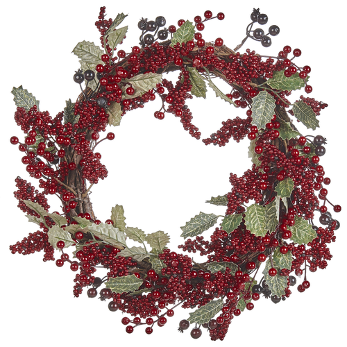 Weihnachtskranz Rot und Grün ⌀ 40 cm Rund Künstlich mit Beeren Kranz für Weihnachten Weihnachtsdeko Adventskranz