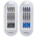 TUL Retractable Gel Pens 0.5mm Needle Point Fine Black/Blue Bundle 2 4-packs