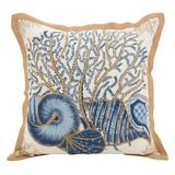 SARO 20 in. Neptunian Square Seashells Filled Cotton Down Filled Throw Pillow - Natural
