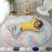 Soft Round Fluffy Bedroom Rugs Fuzzy Circle Area Rug for Playing Reading Room Kids Room Carpets Shaggy Rugs 63.78x63.78 inches Rainbow
