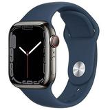 Restored Apple Watch Series 7 GPS + LTE 41MM Graphite Stainless Steel Case Blue Band (Refurbished)