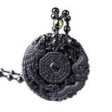 Lucky Pendant Black Obsidian Carving Wolf Yin Yang Necklace and Dragon Phoenix M3B4