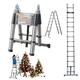 Telescopic Ladder 5M A-Frame Ladders Extendable Loft Ladder Extension Ladder, Stainless Steel Step Ladders for Home, Folding Ladder Roof Ladder for Household Daily Hobbies, 330 Lb Capacity, EN131