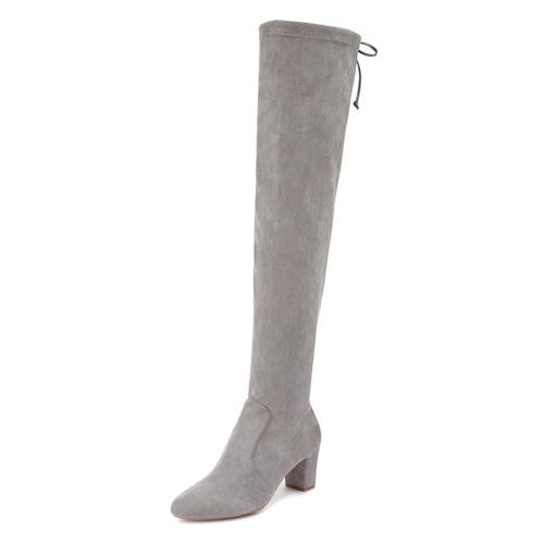 Overkneestiefel LASCANA Gr. 36, Varioschaft, grau (hellgrau) Damen Schuhe Slouchy Boots,Langschaft Stiefel,Schlupf-Boot, weiches Stretchmaterial