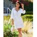 Boston Proper - White - Puff-Sleeve Eyelet Fit-And-Flare Dress - XXS