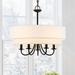 Martina 5-Light Black Chandelier Light with White Double Drum Shade - 21.5"W