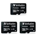 Verbatim Premium Micro SDHC Speicherkarte mit Adapter, 32 GB, Datenspeicher für Foto- und Video-Aufnahmen, Micro SD Karte in schwarz, ideal für Handy, Kamera oder Tablet, 3er Pack