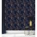 Dark Blue Wallpaper with Gold Leaves Peel and Stick and Prepasted