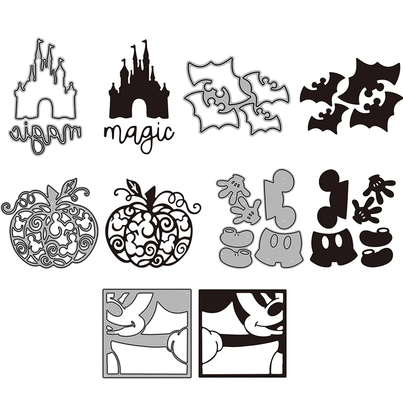 Disney Halloween citrouille chauves-souris matrices de découpe en métal Mickey cadre gant chaussures ensembles matrices pour bricolage Scrapbooking papier cartes artisanat
