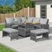 Direct Wicker 5 Pieces Outdoor Patio Fire Pit Table Conversational Sofa set with Cushions Grey