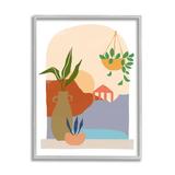 Stupell Industries Bold Hanging Potted Plants Windowsill Landscape Scene Graphic Art Gray Framed Art Print Wall Art Design by June Erica Vess