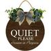 Eveokoki 11 Funny Office Signs Quiet Please Session In Progress Front Door Round Wood Sign Hanging Porch Decor Sign for Farmhouse Rustic Wood Wreaths Sign