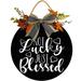 Eveokoki 12 Not Lucky Just Blessed Wood Sign Hanging Front Door Sign Fall Wooden Wall Art Sign Hanging Hello Fall Porch Sign Rustic Wood Decor for Thanksgiving Day Autumn Party Decor