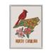 Stupell Industries North Carolina Cardinal Detailed Floral State Pattern Graphic Art Gray Framed Art Print Wall Art Design by Valentina Harper