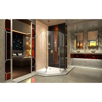 Dreamline DreamLine Prism Lux 38 inch D x 38 inch W x 74 3/4 inch H Frameless Neo-Angle Hinged Shower Enclosure in Brushed Nickel with White Shower Base Kit DL-6051-04