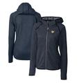 Women's Cutter & Buck Heather Navy West Virginia Mountaineers Mainsail Sweater-Knit Full-Zip Hoodie