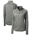 Women's Cutter & Buck Heather Gray West Virginia Mountaineers Mainsail Sweater-Knit Full-Zip Jacket