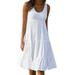 Women Summer Beach Tank Dress Sleeveless Ruffles Swing Dresses Casual Round Neck Swimming Cover Ups