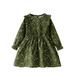 Kucnuzki 3T Toddler Baby Girl Winter Dress Causal Dress 4T Toddler Girl Long Sleeve Lovely Floral Prints Shirred Waist Ruffled Layer Casual Corduroy Dress Green
