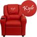 Personalized Red Vinyl Kids Recliner with Cup Holder and Headrest [DG-ULT-KID-RED-TXTEMB-GG] - Flash Furniture DG-ULT-KID-RED-TXTEMB-GG