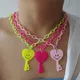 ZX – collier chaîne en acrylique couleur bonbon pour femmes pendentif mignon clé cœur visage
