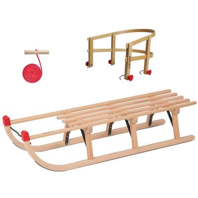 Davoser Schlitten COLINT "Davos Alpina Fun 110 mit Holzlehne und Leine", braun (buchefarben), SchlittenB:32,5cm H:25cm L:110cm, Buchenholz, B:32,5cm H:25cm L:110cm
