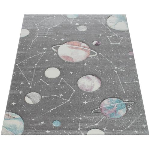 Kinderteppich PACO HOME ""Cosmo 347"" Teppiche Gr. B: 240cm, 12mm, L: 340cm, grau Kinder 3D-Design, Motiv Weltraum, Kinderzimmer