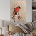 Winston Porter Red Bullfinch Bird on a Branch - Unframed Painting on Wood in Black/Brown/Orange | 20 H x 12 W x 1 D in | Wayfair