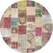 Ahgly Company Indoor Round Contemporary Dark Almond Brown Patchwork Area Rugs 4 Round
