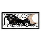 Stupell Industries Black Cat Moonshine Weathered Halloween Moon Sign Graphic Art Black Framed Art Print Wall Art Design by Daphne Polselli