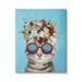 Stupell Industries Cute Fun Flowery Cat Wearing Sunglasses Bold Blue Background Novelty Painting Gallery-Wrapped Canvas Print Wall Art 16 x 20 Design by Coco de Paris