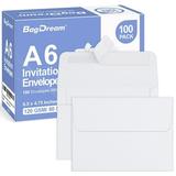 BagDream 100 Pack A6 Envelopes Self Seal 6.5 x 4.75 White Kraft Paper Invitation Envelopes for 4x6 Note Cards Photos Invitations Announcements RSVP