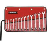 Proto 13 Piece 7mm to 19mm Reversible Ratcheting Combination Wrench Set Metric Measurement Standard Full Polish Chrome Finish Comes in Tool Roll