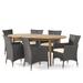 Zavier Outdoor 7-Piece Acacia Wood Dining Set with Wicker Chairs Teak Finish