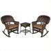 Jeco 3pc Wicker Rocker Chair Set in Espresso with Brown Cushion